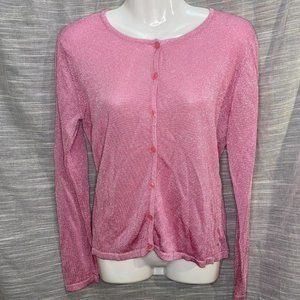 Iris Singer knitwear Italian made-pink sparkly button up cardigan